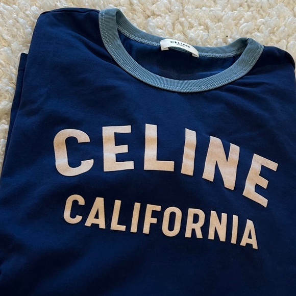 CELINE  California 70'S Cotton T-Shirt BLUE medium M - Picture 6 of 9